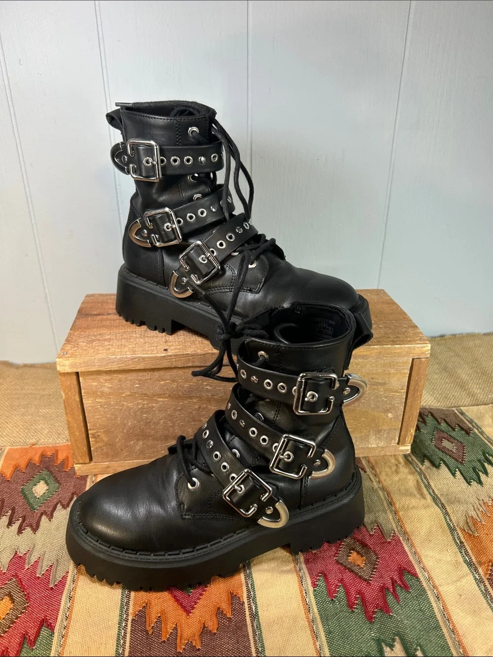 Zara Black Multi-Buckle Combat Boots